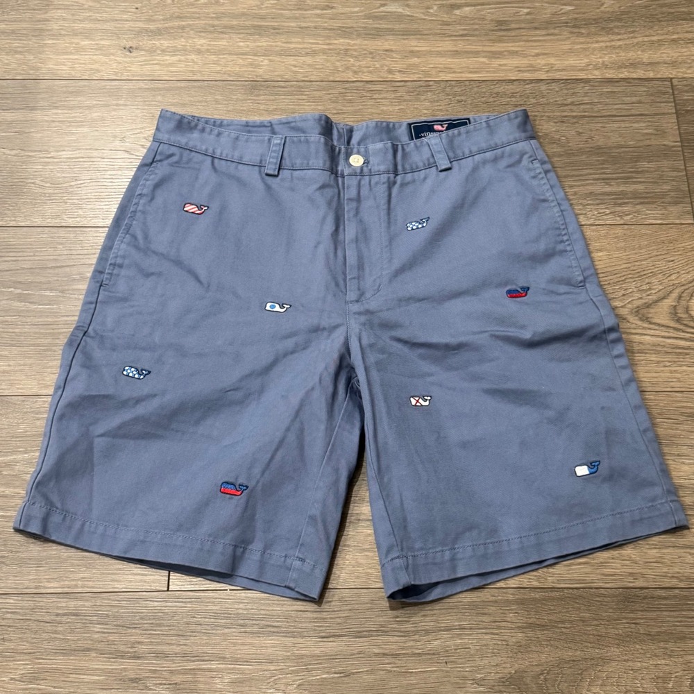 Vineyard Vines Mens Blue Embroidered Whale Breaker Shorts Size 33 Cotton Twill